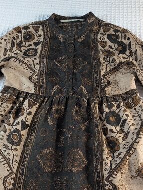 Twelfth Street Cynthia Vincent Silk Boho Mini Dress Paisley Earth Tone Peasant